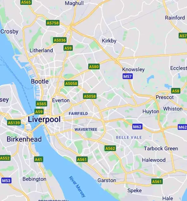 Map showing the Liverpool drainage service area